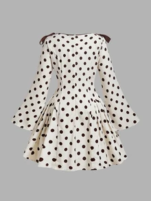 SHEIN MOD Plus Size Brown Polka Dot Mini Dress, Suitable For Summer And Early Autumn, Preppy Style, Commute Minimalist Vintage Style, Date Party Style, Urban Lady Style, Modern Casual Minimalist Style - Multicolor - View 3