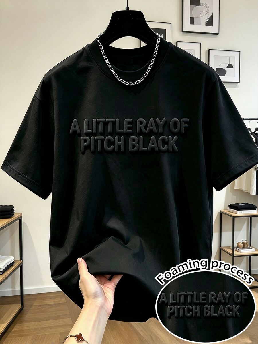 Resyla Halloween Theme Black Foam Print T-Shirt, Foam Pattern Short Sleeve T-Shirt Holiday Summer Streetwear - Black - View 1