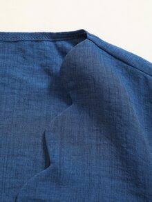 Easura Blus i plus size med vågig hals, utställda ärmar och knytmidja, elegant omlott arbetsblus för pendling, höst - Blå - Visa 6