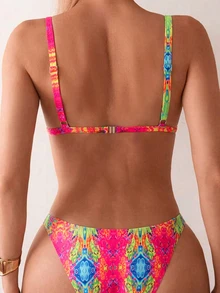 SHEIN Swim 2026 Spring/Summer One-Piece Swimwear For Women, Gather & Slim, Retro Style New Two Pieces Bikini Set For Beach Photography - Multicolor - View 2