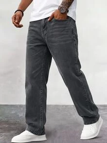 HIMLAND Men's Solid Color Casual Straight Leg Jeans - Grey - View 8