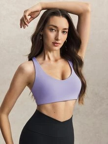 Activina 女款純色保守交叉背運動內衣，適合健身、運動、戶外休閒、跑步、健身房日常穿著，紫色瑜伽透氣秋季款 - 淡紫色 - 查看 6