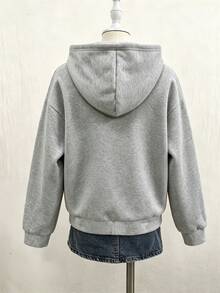 SHEIN Sparklyn 女款抓絨內裡拉鍊運動衫 蜘蛛網印花 寬鬆落肩 酷感大廓形 休閒基礎街頭風 校園風 秋季 灰色 白色 深藍色 - 灰色 - 查看 9