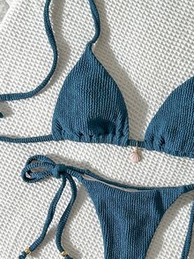 SHEIN Swim Green Plain Halter Bikini Set With Tie Side Bottoms For Women Swimwear - Green - View 5