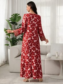 Al Najma 女款秋季優雅圓領長袖阿拉伯風紅色洋裝，適合派對、約會之夜、特殊場合與晚宴活動 - 紅色 - 查看 2