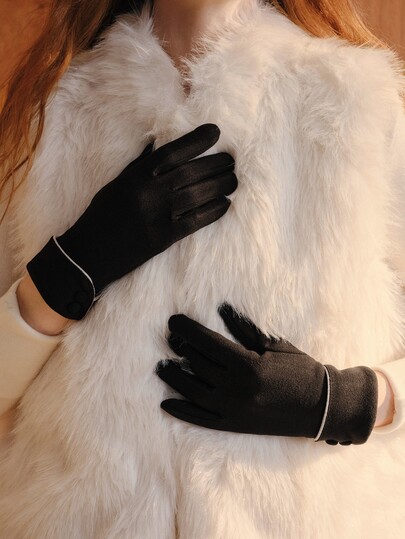 Opalesca 1 Pair Women's Winter Warm Gloves, Windproof, Thermal Lined, Touchscreen Capable, Elegant Design For Riding, Driving, All Fingers