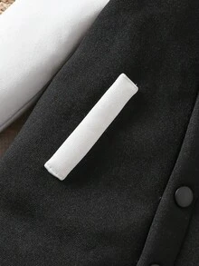 男嬰 1件長袖連帽連身衣 前開扣易穿著 配色拼接條紋袖口針織連身褲 休閒日常穿著 秋冬款 黑白 - 黑與白 - 查看 6