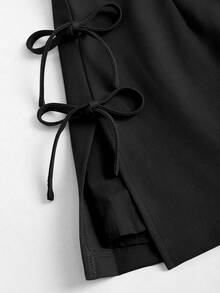 Sweetra Bowknot Bowknot Lace-Up Sexy Split A-Line Women Mini Skirt, Spring/Summer Design - Black - View 6