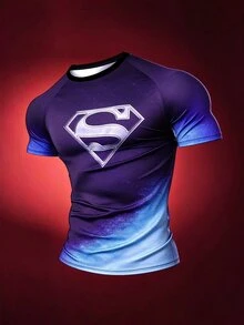 Manfinity SUPERMAN X SHEIN Men's Round Neck Short Sleeve Slim Fit S Pattern Comfortable Sports T-Shirt - Multicolor - View 3