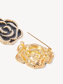 Opalesca 1pc New Rhinestone Camellia Brooch Pin, High-End Vintage Lapel Pin For Women School Office Accessories Shirts Jacket Jewelry - Black - View 4