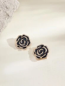 Opalesca 1pc New Rhinestone Camellia Brooch Pin, High-End Vintage Lapel Pin For Women School Office Accessories Shirts Jacket Jewelry - Black - View 2