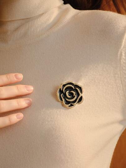 Opalesca 1pc New Rhinestone Camellia Brooch Pin, High-End Vintage Lapel Pin For Women School Office Accessories Shirts Jacket Jewelry