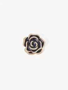 Opalesca 1pc New Rhinestone Camellia Brooch Pin, High-End Vintage Lapel Pin For Women School Office Accessories Shirts Jacket Jewelry - Black - View 6