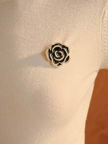 Opalesca 1pc New Rhinestone Camellia Brooch Pin, High-End Vintage Lapel Pin For Women School Office Accessories Shirts Jacket Jewelry - Black - View 5