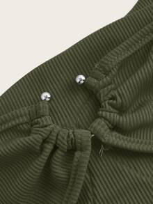 Allurite Olive Green Spaghetti Strap Square Neck Crop Camisole For Women,Ribbed Tank Top With Built-In Bra And Back Bow Knot,Summer Sexy Top,Music Festival - Dark Green - View 8