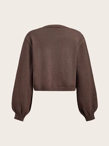 Trelyra Spring/Autumn Basic Solid Color Knitted Cardigan, Lantern Sleeve High Waist Short Top, Soft Knitted Cardigan, Essential Outer Layer For Camisole Skirt, Versatile Piece For Camisole/Dress, All-Season Wearable, High Waist Short Fit To Elongate Lower Body Proportions - Camel - View 8