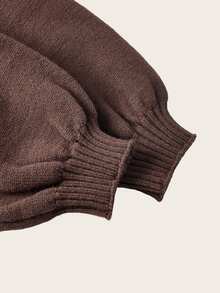 Trelyra Spring/Autumn Basic Solid Color Knitted Cardigan, Lantern Sleeve High Waist Short Top, Soft Knitted Cardigan, Essential Outer Layer For Camisole Skirt, Versatile Piece For Camisole/Dress, All-Season Wearable, High Waist Short Fit To Elongate Lower Body Proportions - Camel - View 9