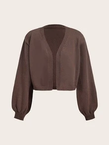 Trelyra Spring/Autumn Basic Solid Color Knitted Cardigan, Lantern Sleeve High Waist Short Top, Soft Knitted Cardigan, Essential Outer Layer For Camisole Skirt, Versatile Piece For Camisole/Dress, All-Season Wearable, High Waist Short Fit To Elongate Lower Body Proportions - Camel - View 7