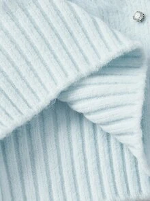 Trelyra Soft Light-Colored Mink Fur V-Neck Heavy Rhinestone Embellished Autumn/Winter Atmosphere Cinched Cinched Waist Pullover Sweater - Blue - View 11