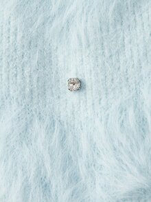 Trelyra Soft Light-Colored Mink Fur V-Neck Heavy Rhinestone Embellished Autumn/Winter Atmosphere Cinched Cinched Waist Pullover Sweater - Blue - View 10