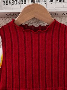 Young Girl Fashion Holiday Floral Print Long Sleeve Dress - Red - View 7
