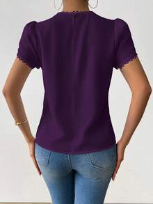 RosyDaze Women's Elegant Casual Solid Color Ruffle Petal Sleeve Shirt - Purple - View 2