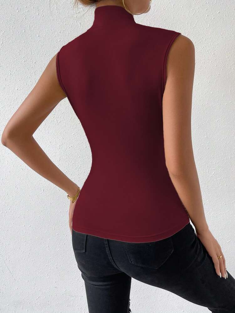 RosyDaze Women's Casual Solid Color Pleated Fitted Camisole For Summer - Burgundy - View 2
