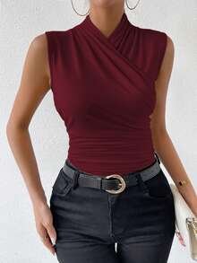 RosyDaze Camiseta de tirantes plisada de unicolor casual para mujer, ideal para el verano - Burdeos - Ver 6