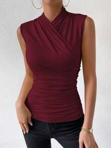 RosyDaze Camiseta de tirantes plisada de unicolor casual para mujer, ideal para el verano - Burdeos - Ver 7