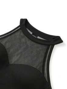 RosyDaze Women's Elegant Sexy Sleeveless Halter Mesh See-Through Knit Bodysuit, Suitable For Spring/Summer, Vacation And Commute Night Out Club Black - Black - View 8