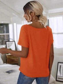 SHEIN Batwing Sleeve Solid Tee - Orange - View 2