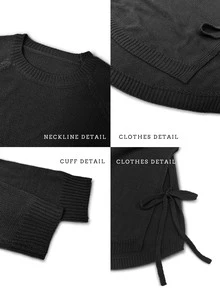SHEIN Raglan Sleeve Knot Side Sweater,Long Sleeve Tops Knit Pullover Fall Winter Sweater - Black - View 10