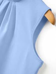 SHEIN Women's Casual Modest Elegance Elegant Solid Color Pleated Pearl Decor Button Shirt Office Brunch Aqua Blue Summer - Blue - View 7
