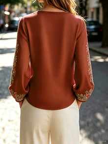 Selianne Fall Clothes FOR WomenWomen's Casual Floral Print Blouse, Autumn - Redwood - View 2