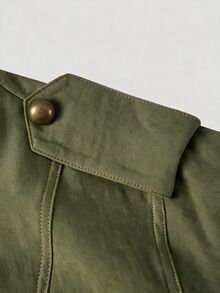 SHEIN MOD Cropped Napoleon Button Long Sleeve Jacket - Army Green - View 6