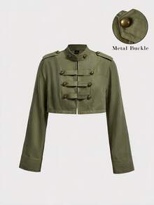 SHEIN MOD Cropped Napoleon Button Long Sleeve Jacket - Army Green - View 8