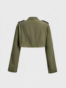 SHEIN MOD Cropped Napoleon Button Long Sleeve Jacket - Army Green - View 3