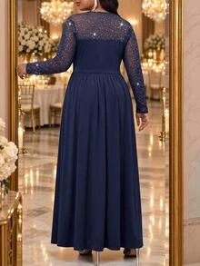 Fleurora Plus Size Fashion Party Wedding Formal Glitter Patchwork Dress Fall New Year Elegant - Navy Blue - View 2