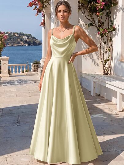 SHEIN Franclia Women'swhite Sparkle Elegant Ellegant Satin Sheen Pearl Slip Dress, Suitable For Commuting, Parties Party And Events White Sparkle Summer