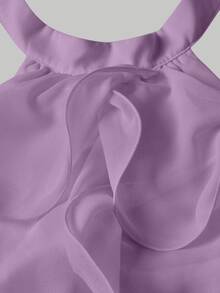 Skyraze White Multi-Layer Ruffle Halter Neck Stand Collar Mini Dress - Lilac Purple - View 9