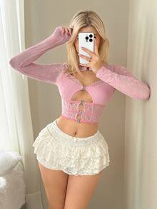 SHEIN ICON Women's Dopamine Ballet Style Summer New Solid Color Cake Shorts - Apricot - View 3