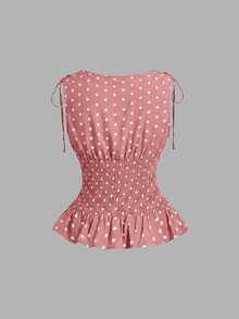 SHEIN MOD 女款波點收腰背心上衣與魚尾裙套裝 - 粉色 - 查看 7