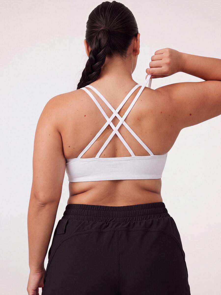 SHEIN Cheerettes Women's Plus Size Solid Color Casual Daily Sports Bra - White - View 1