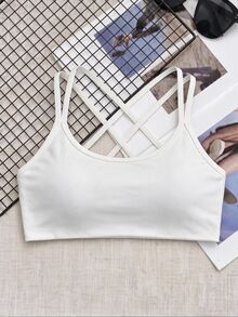 SHEIN Cheerettes Women's Plus Size Solid Color Casual Daily Sports Bra - White - View 2