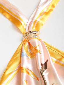 Sweetra Spring/Summer Fashion New French Retro Satin Printed Spaghetti Strap Sleeveless Metal Buckle Decor Asymmetric Hem Backless Tie-Up Women Yellow Blouse - Multicolor - View 4