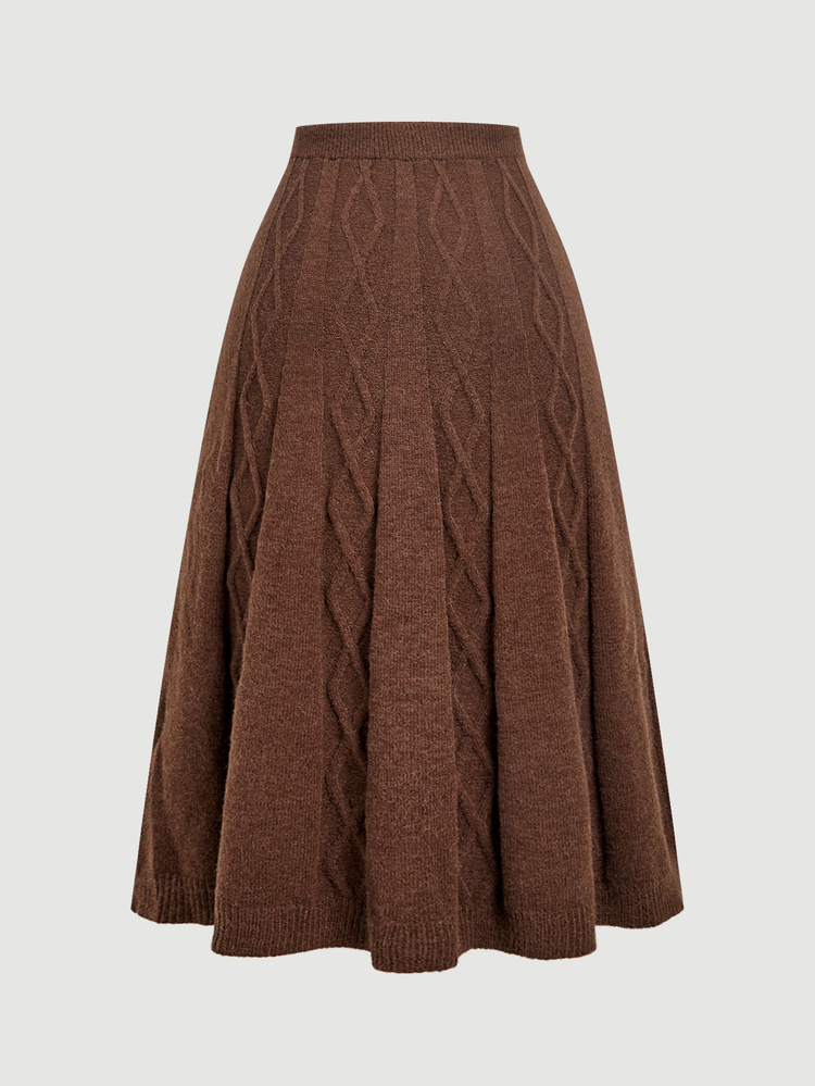 SHEIN MOD Fashion Plus Size Women's High Waist Cable Knit Coffee Color Fall/ Versatile Skirt, Brown, Loose A-Line Hem, Cable-Knit Texture, Thanksgiving Formal - Coffee Brown - View 2