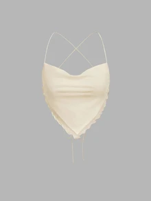 SHEIN MOD 3件組女款吊帶背心，垂領方襬設計，派對夜店風，酒紅、棕色、米白色，夏季性感款 - 酒紅色 - 查看 4