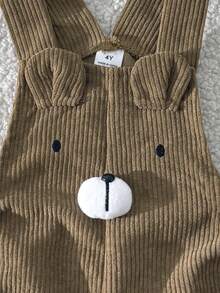 New Boys' Corduroy Fabric Embroidered Pattern 3D Decor Overalls, Suitable For School, Outings, Play, Vacation, Soft And Comfortable Fabric, Suitable For Autumn/Winter Wear, Suitable For 4-7 Years Old Boys' Daily Wear - Brown - View 7
