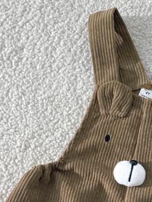 New Boys' Corduroy Fabric Embroidered Pattern 3D Decor Overalls, Suitable For School, Outings, Play, Vacation, Soft And Comfortable Fabric, Suitable For Autumn/Winter Wear, Suitable For 4-7 Years Old Boys' Daily Wear - Brown - View 8