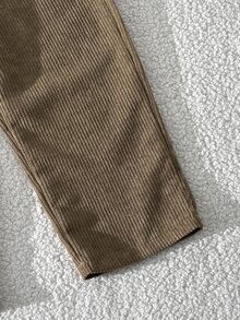 New Boys' Corduroy Fabric Embroidered Pattern 3D Decor Overalls, Suitable For School, Outings, Play, Vacation, Soft And Comfortable Fabric, Suitable For Autumn/Winter Wear, Suitable For 4-7 Years Old Boys' Daily Wear - Brown - View 9